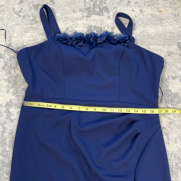 New Alex Evenings Flower Neckline Maxi Dress Square Neck Navy Blue Sz 14 - Picture 10 of 13